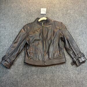 Arden B Black Leather Moto Jacket Womens Medium Full Zip Pockets Lined